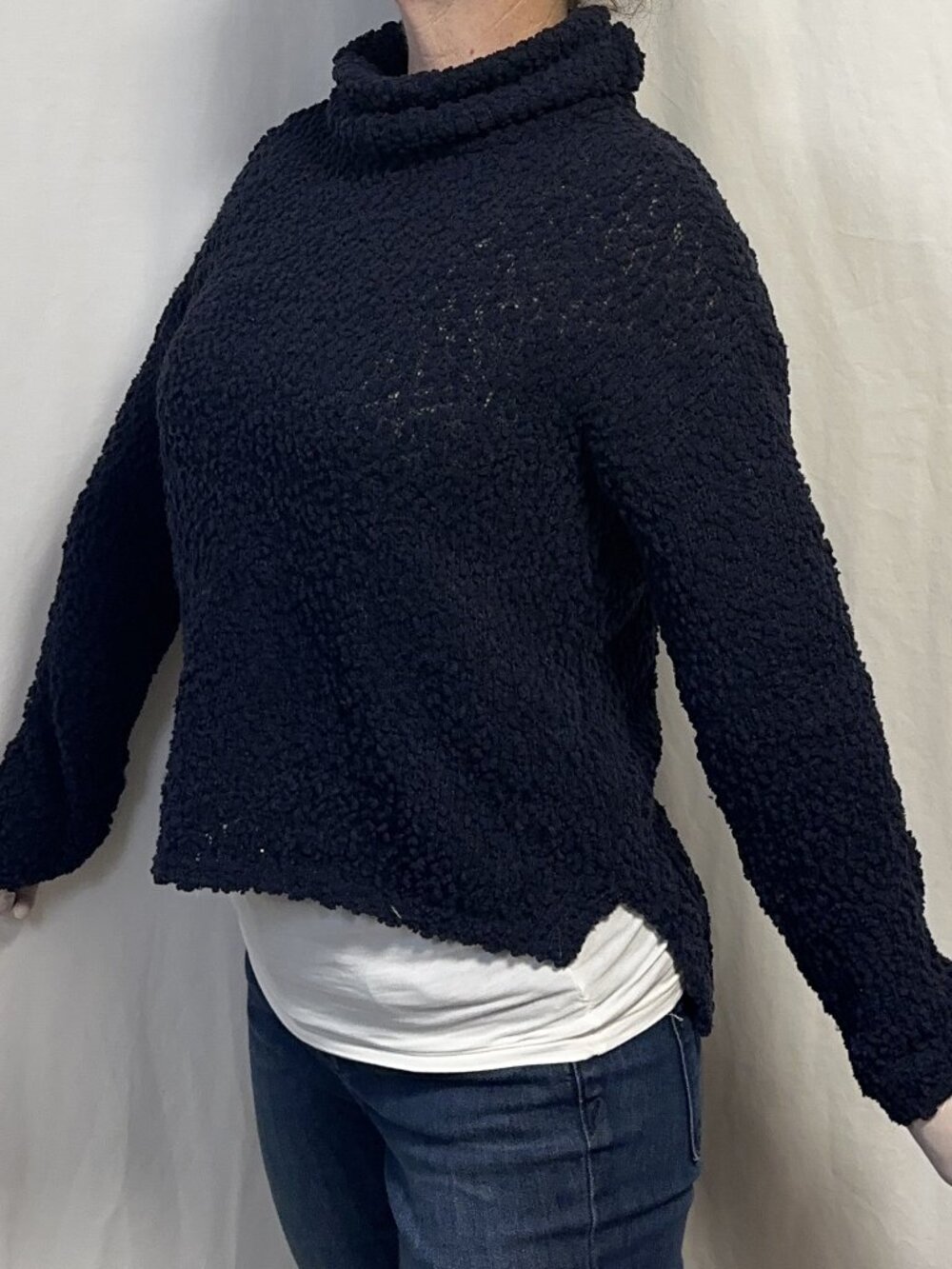 Bobeau Navy Blue Chenille Cowl Neck High Low Sweater Size XS